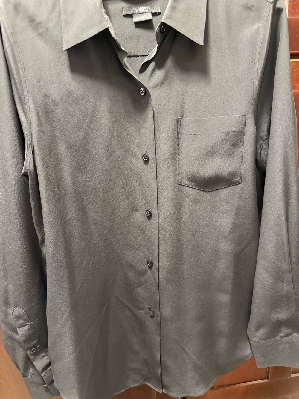 Worth Womens Dark Gray Button-Front Blouse
